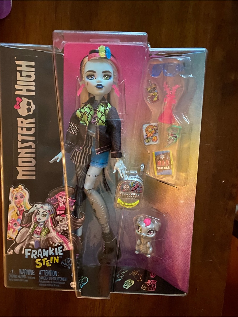 monster high Frankie Stein Doll with Neon Green, Black, Blue, Pink Accents